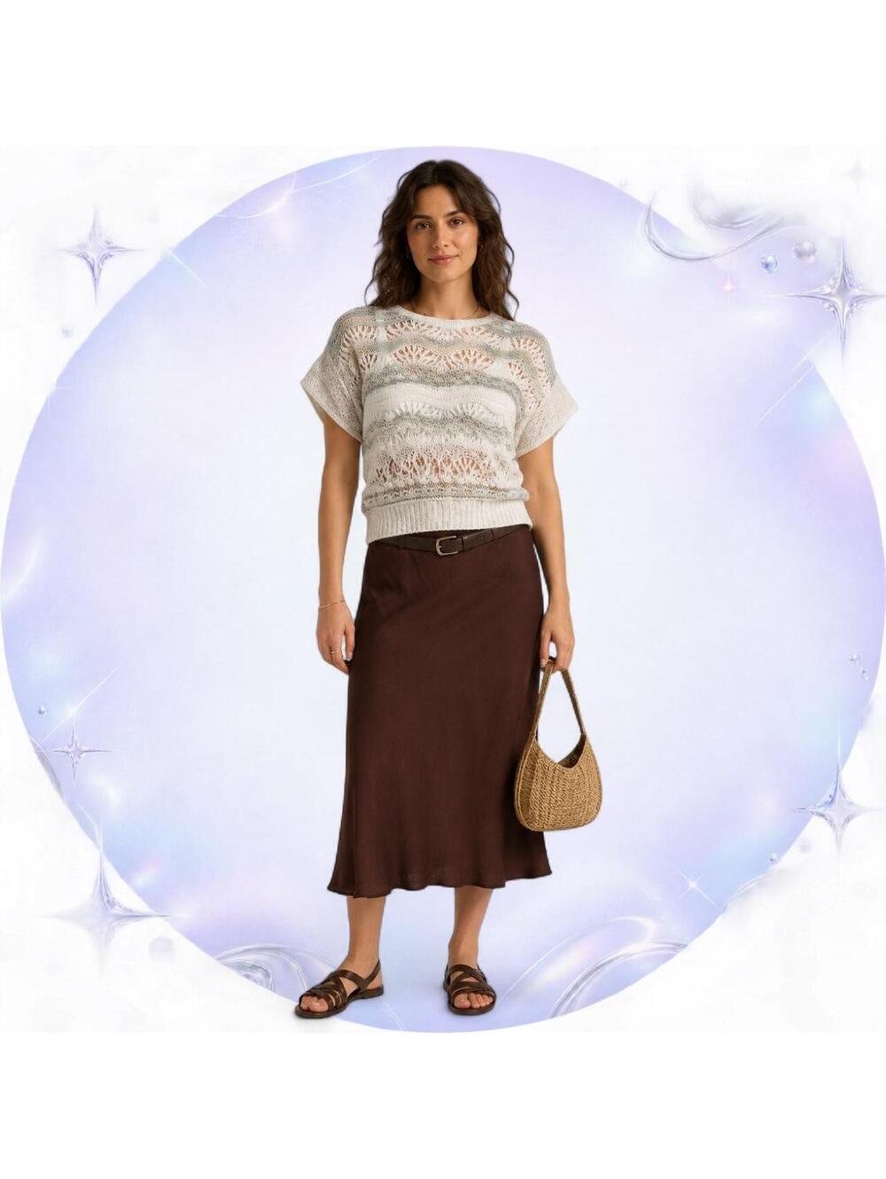 Vintage Simply Knits Openwork Cap-Sleeve Sweater